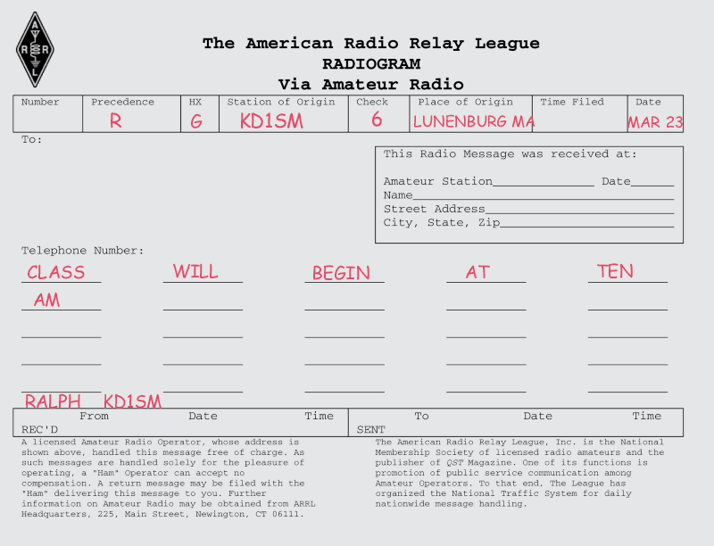 message without number and addressee